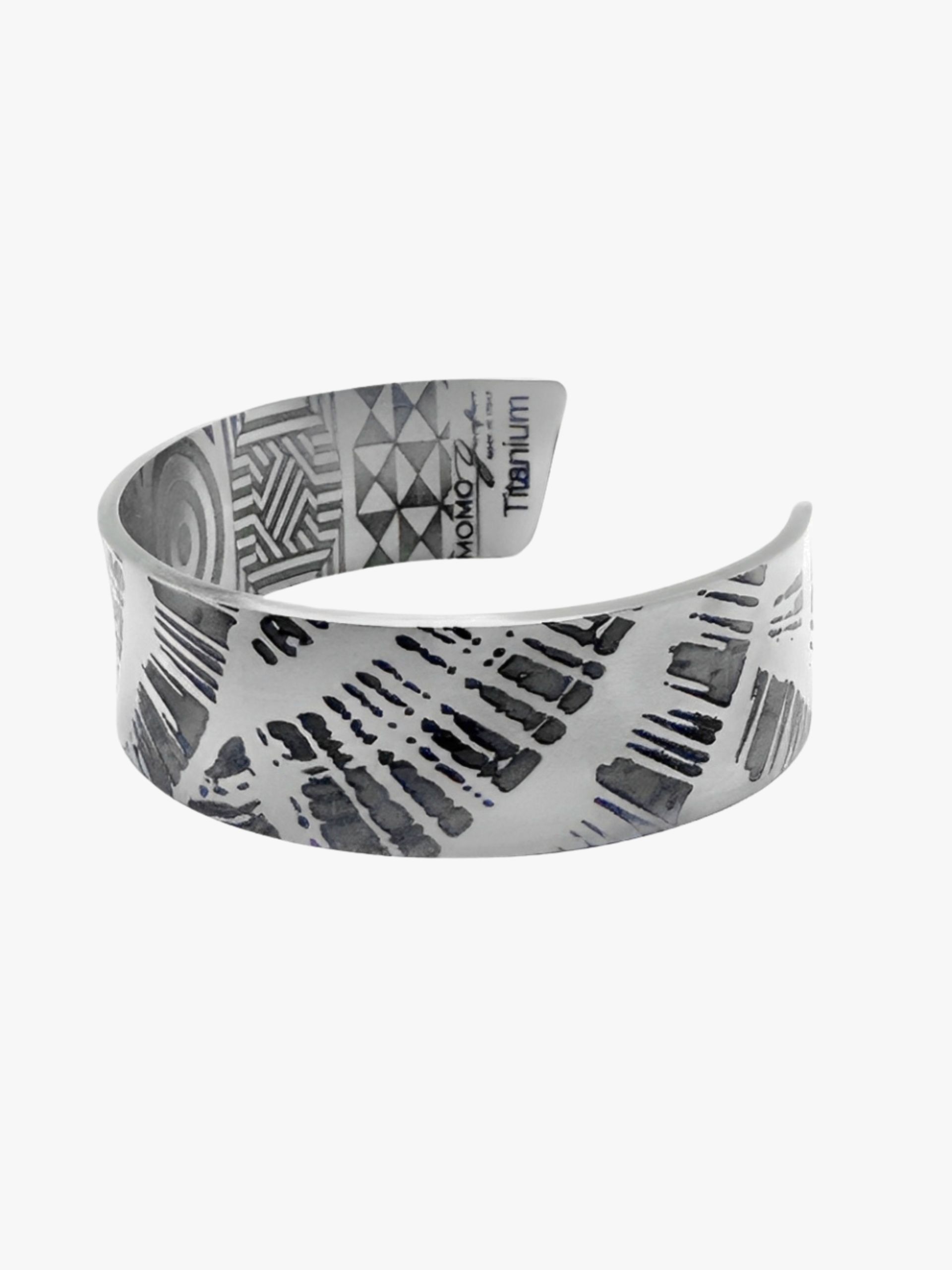 Titanium Cuff Bangle Palm Leaf Engraved